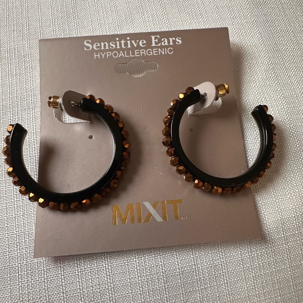 Mixit Black and Bronze Beaded Hoop pierced Earrings